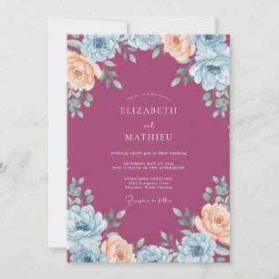 Invitation Mariage aux Pivoines de Baies et de Pêche
