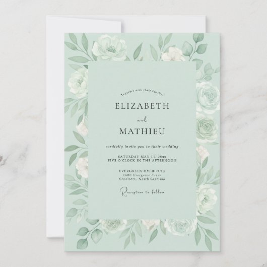 Invitation Mariage aux Pivoines de Mousse de Mer (Devant)