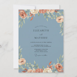 Invitation Mariage aux Pivoines en Terre Cuite sur Fond d'Ard