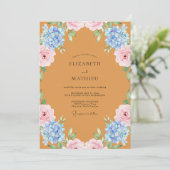 Invitation Mariage aux Pivoines et Hydrangeas Ocre (Debout devant)