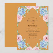 Invitation Mariage aux Pivoines et Hydrangeas Ocre (Devant / Derrière)