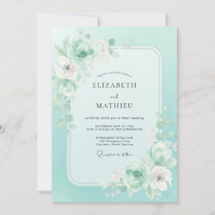 Invitation Mariage aux Pivoines Feuillues Menthe
