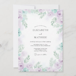 Invitation Mariage aux Pivoines Lilas Menthe