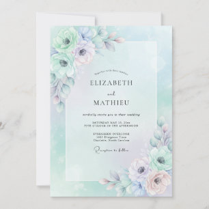 Invitation Mariage aux Pivoines Lilas Mousse de Mer
