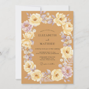 Invitation Mariage aux Pivoines Lilas Moutarde
