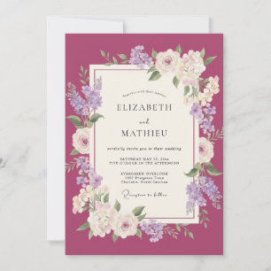 Invitation Mariage aux Pivoines Magenta Lilas