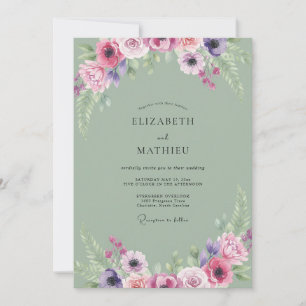 Invitation Mariage aux Pivoines Magenta Sage