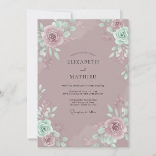 Invitation Mariage aux Pivoines Mauve et Mousse de Mer