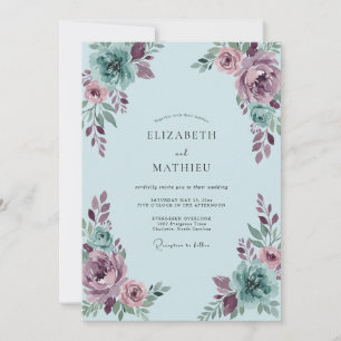 Invitation Mariage aux Pivoines Mauve Seafoam