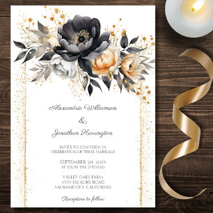 Invitation Mariage aux pivoines noires et or 