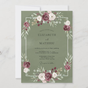Invitation Mariage aux Pivoines Olive Marron