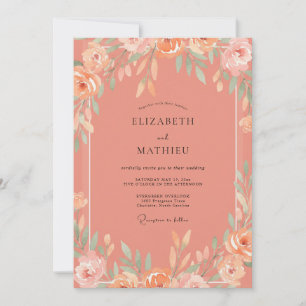 Invitation Mariage aux Pivoines Peintes de Corail