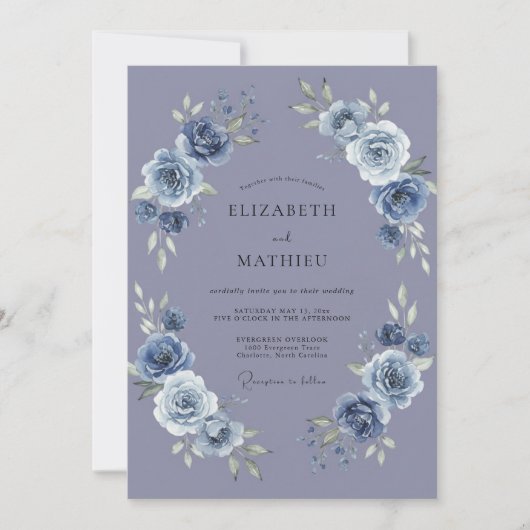 Invitation Mariage aux Pivoines Pervenche (Devant)