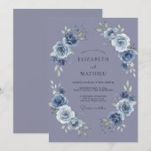 Invitation Mariage aux Pivoines Pervenche (Devant / Derrière)