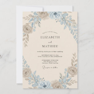 Invitation Mariage aux Pivoines Pervenche Champagne Doré