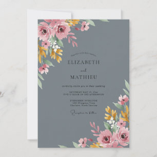 Invitation Mariage aux Pivoines Rose Ardoise