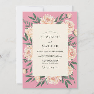 Invitation Mariage aux Pivoines Rose Chaud