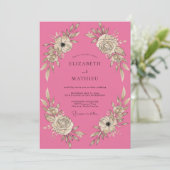 Invitation Mariage aux Pivoines Rose Chaud (Debout devant)