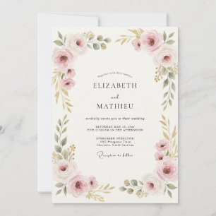 Invitation Mariage aux Pivoines Rose Fardé Or