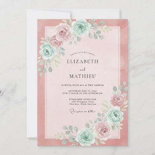 Invitation Mariage aux Pivoines Rose Pâle Menthe