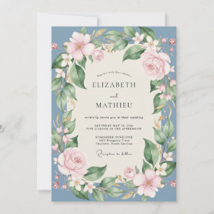 Invitation Mariage aux Pivoines Rose Pâle sur Ardoise