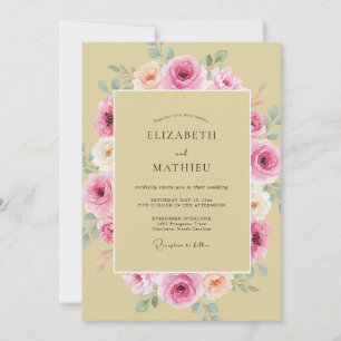 Invitation Mariage aux Pivoines Roses Champagne
