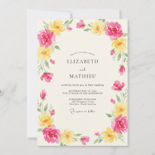 Invitation Mariage aux Pivoines Roses Jaunes