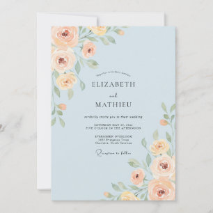 Invitation Mariage aux Pivoines sous un Ciel de Pêche Chaud