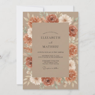 Invitation Mariage aux Pivoines Terracotta Taupe