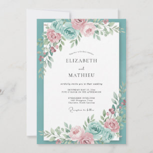 Invitation Mariage aux Pivoines Turquoise Blush