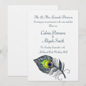 Invitation Mariage aux plumes de paon (Devant / Derrière)