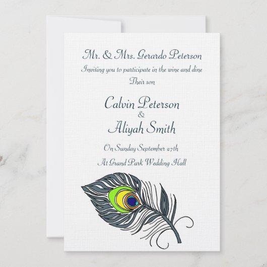 Invitation Mariage aux plumes de paon (Devant)
