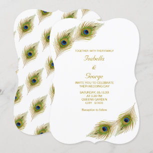 Invitation Mariage aux Plumes de Paon Élégantes