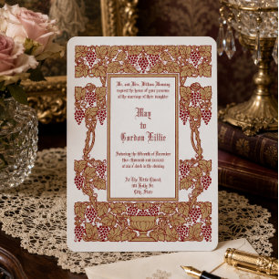 Invitation Mariage aux raisins rouges de vignes Art Nouveau V