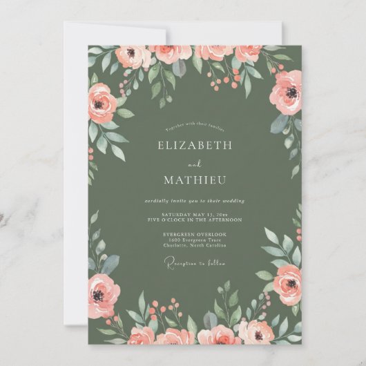 Invitation Mariage aux Ranunculus de Pêche Mousse (Devant)