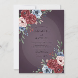 Invitation Mariage aux Ranunculus Eucalyptus Bourgogne Plum