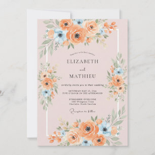 Invitation Mariage aux Ranunculus Eucalyptus Ciel Bleu Abrico
