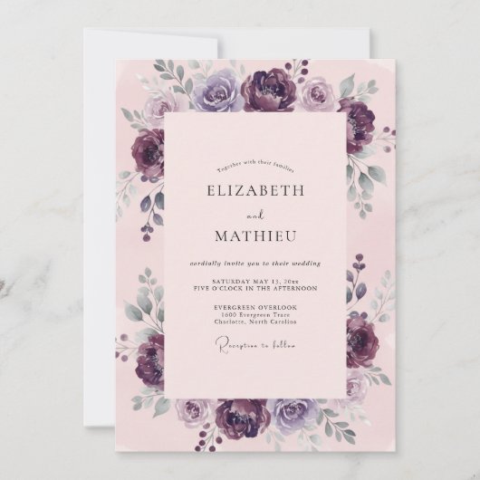 Invitation Mariage aux Ranunculus Eucalyptus Foncé (Devant)