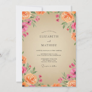 Invitation Mariage aux Ranunculus Eucalyptus Magenta Pêche