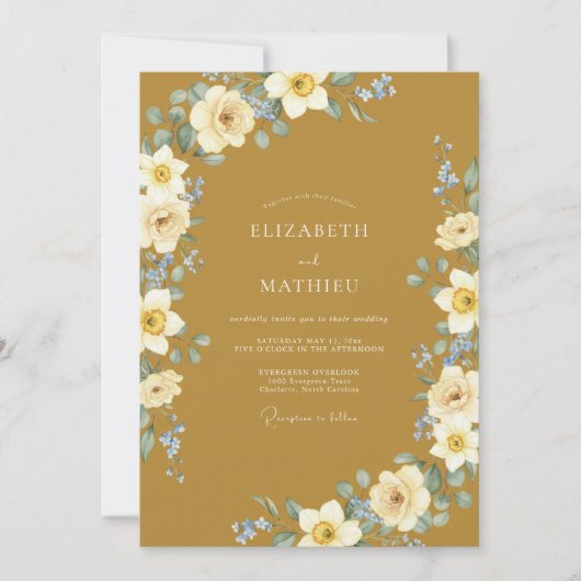 Invitation Mariage aux Ranunculus Feuillus Ocres (Devant)