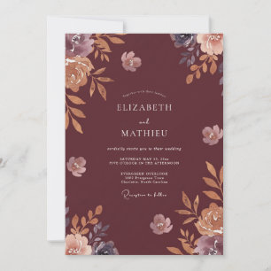 Invitation Mariage aux Ranunculus Marron et à l'Eucalyptus Po