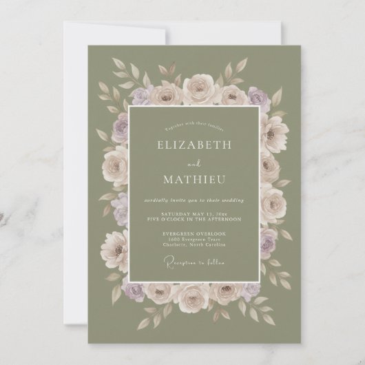 Invitation Mariage aux Ranunculus Mauve et Mousse (Devant)