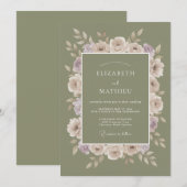 Invitation Mariage aux Ranunculus Mauve et Mousse (Devant / Derrière)