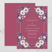 Invitation Mariage aux Ranunculus Peints au Vin (Devant / Derrière)