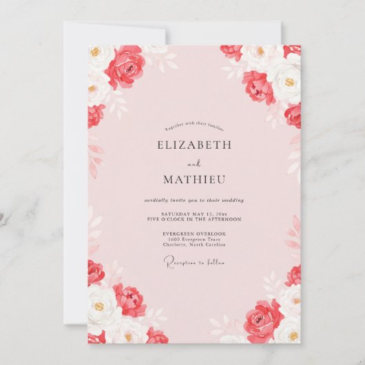 Invitation Mariage aux Ranunculus Peints de Corail Poussiéreu (Devant)