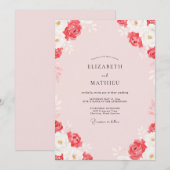 Invitation Mariage aux Ranunculus Peints de Corail Poussiéreu (Devant / Derrière)