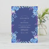 Invitation Mariage aux Ranunculus Peints en Cobalt (Debout devant)