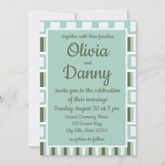 Invitation Mariage aux rayures carrées vert sarcelle (Devant)