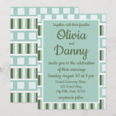 Invitation Mariage aux rayures carrées vert sarcelle (Devant / Derrière)