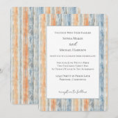 Invitation Mariage aux rayures crème pêche bleue (Devant / Derrière)